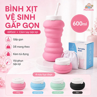 Bình xịt vệ sinh gập gọn 600ml silicone cao cấp không rò rỉ dành cho phụ nữ trẻ du lịch móc treo