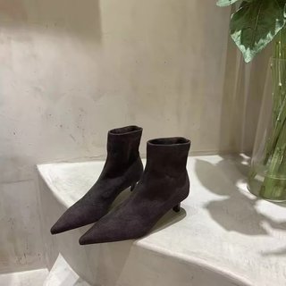 Giày Bốt Ngắn Nữ Mũi Nhọn Stiletto Gót Chân Slip-On Thời Trang Slimm