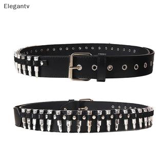 EGN Đinh Tán Rỗng Viên Đạn Trang Trí Đai Da Thời Trang Đính Đá Goth Có Thể Điều Chỉnh Nữ Punk Đen Thắt Lưng N