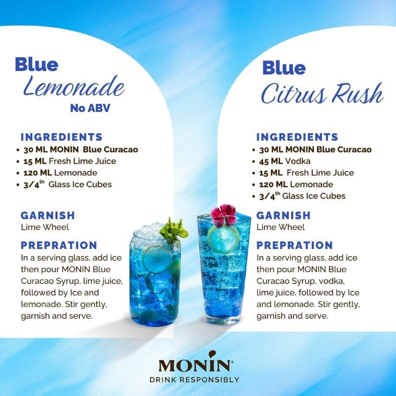Siro Monin Blue Curacao 70cl, Nguyên Liệu Pha Chế Chuyên Nghiệp, Syrup Blue Curacao Nhập Khẩu Pháp