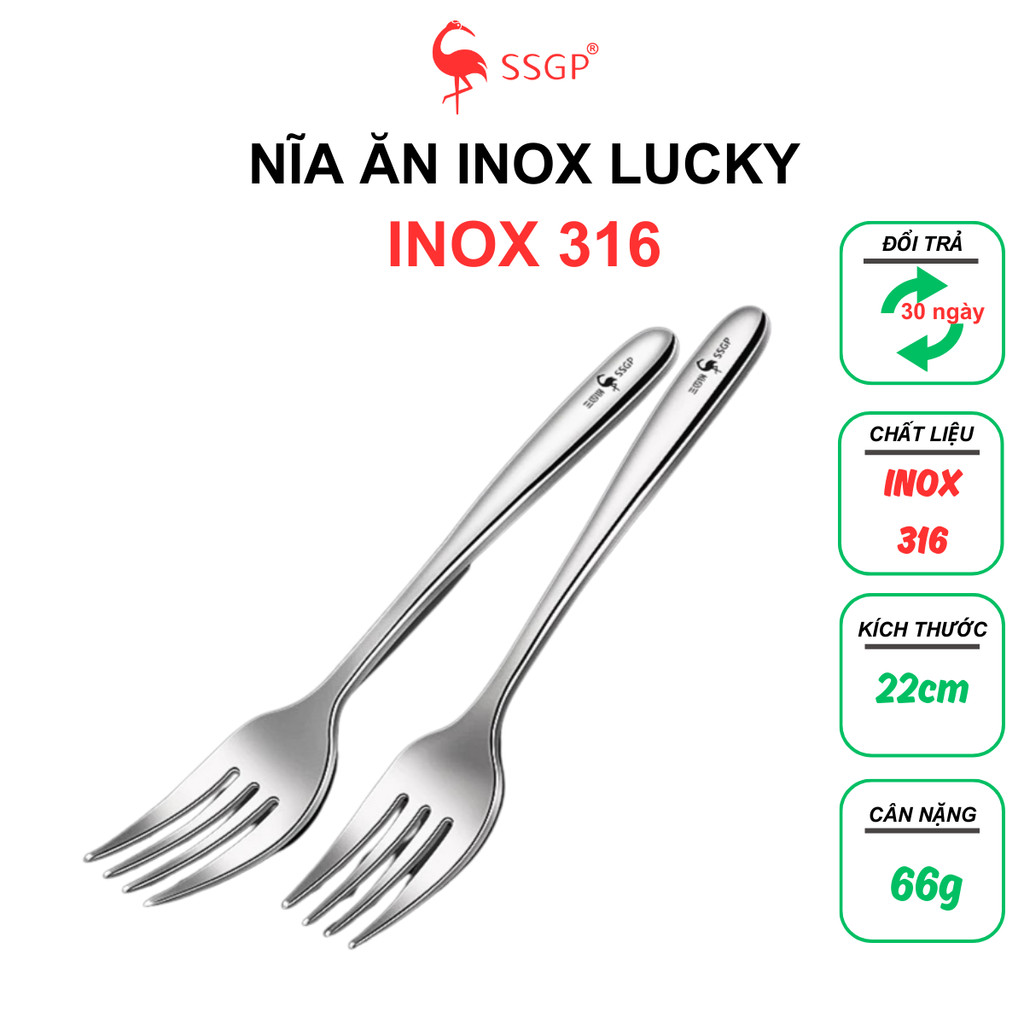 Nĩa inox cao cấp SSGP, nĩa inox 316 nĩa beefsteak Lucky, thìa ăn, muỗng ăn, muỗng inox, nĩa ăn inox