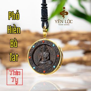 Mặt Trầm Indo Tròn - Bọc Vàng 8K - Trầm Hương Yên Lộc - Tặng kèm dây dù