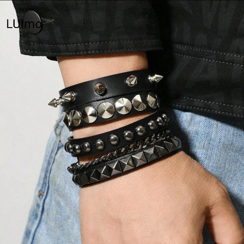 LUImo 1 Bộ Punk Vòng Tay Dành Cho Nam Nữ Punk Gothic Spike Đinh Tán Da Vòng Tay Lắc Tay Hip Hop Đảng Trang Sức Quà Tặng SBS
