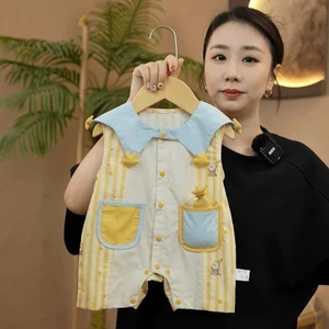 Áo liền quần mỏng cho bé Quần áo liền quần Quần áo đi chơi Quần áo không tay dễ thương thời trang