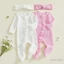 Bộ trang phục bé gái sơ sinh dài tay cổ tròn xếp nếp Zipped Footies Áo liền quần và băng đô Quần áo mùa thu