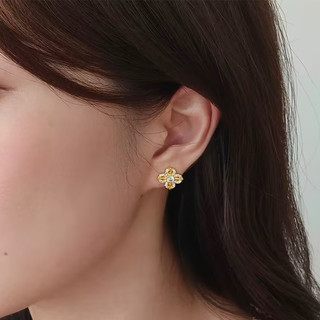 Bông Tai Bạc 925 Needl Kim Cương Đầy Đủ Mạ Vàng Cỏ Ba Lá Bốn Lá Hoa Và Vajra Bông Tai Dành Cho Nữ Nhẹ Sang Trọng Cao Cấp Tinh Tế Và Đa Năng Bông Tai