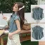 Áo sơ mi Denim thời trang ngắn dáng rộng mùa hè phù hợp với mọi phong cách Hồng Kông
