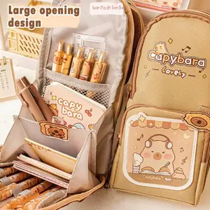 Túi đựng bút chì Capybara ITRUMPET, Hộp đựng bút sáu lớp Capybara, Hộp văn phòng phẩm đa chức năng hoạt hình di động Boy Girl