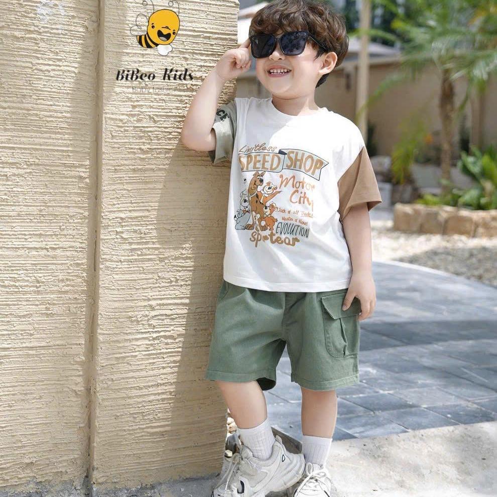 [BiBeo Kids]Bộ quần áo CỘC PHỐI TAY SPEED SHOP cho bé trai , Quần áo chất COTTON mềm thoải mái