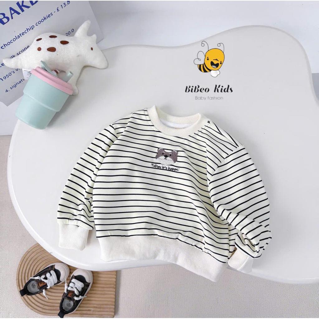 [BiBeo Kids] BỘ QUẦN ÁO NỈ KẺ NGANG TODAY HAPPYY THÊU GẤU cho bé , Bộ thể thao thu đông cho bé