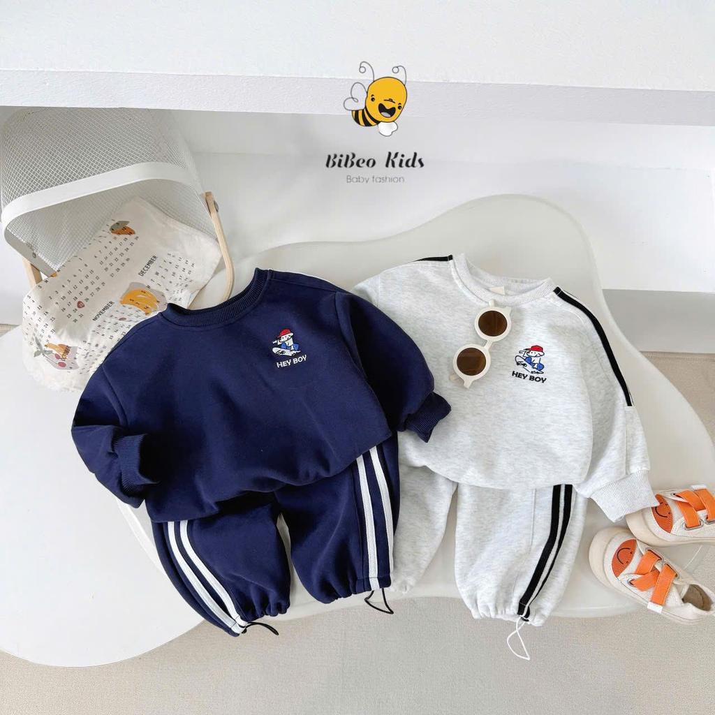 [BiBeo Kids] Bộ quần áo THỂ THAO PHỐI SỌC HEY BOY cho bé trai, Bộ quần áo thu đông dài tay cho bé