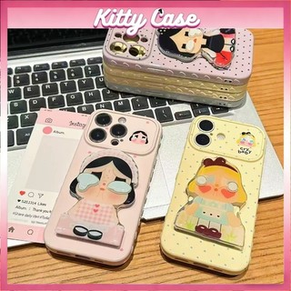 Giá đỡ gương hình em bé khóc 3D tương thích với ốp lưng điện thoại iPhone 11 12 13 14 15 Pro Max 16 17 Plus Vỏ màu trơn