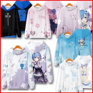 YB1 Re Zero Rem Ram Áo Anime Dài Tay Unisex Có Mũ Trùm Đầu Áo Thường Ngày Rời Thời Trang Áo Plus Kích Thước BY1