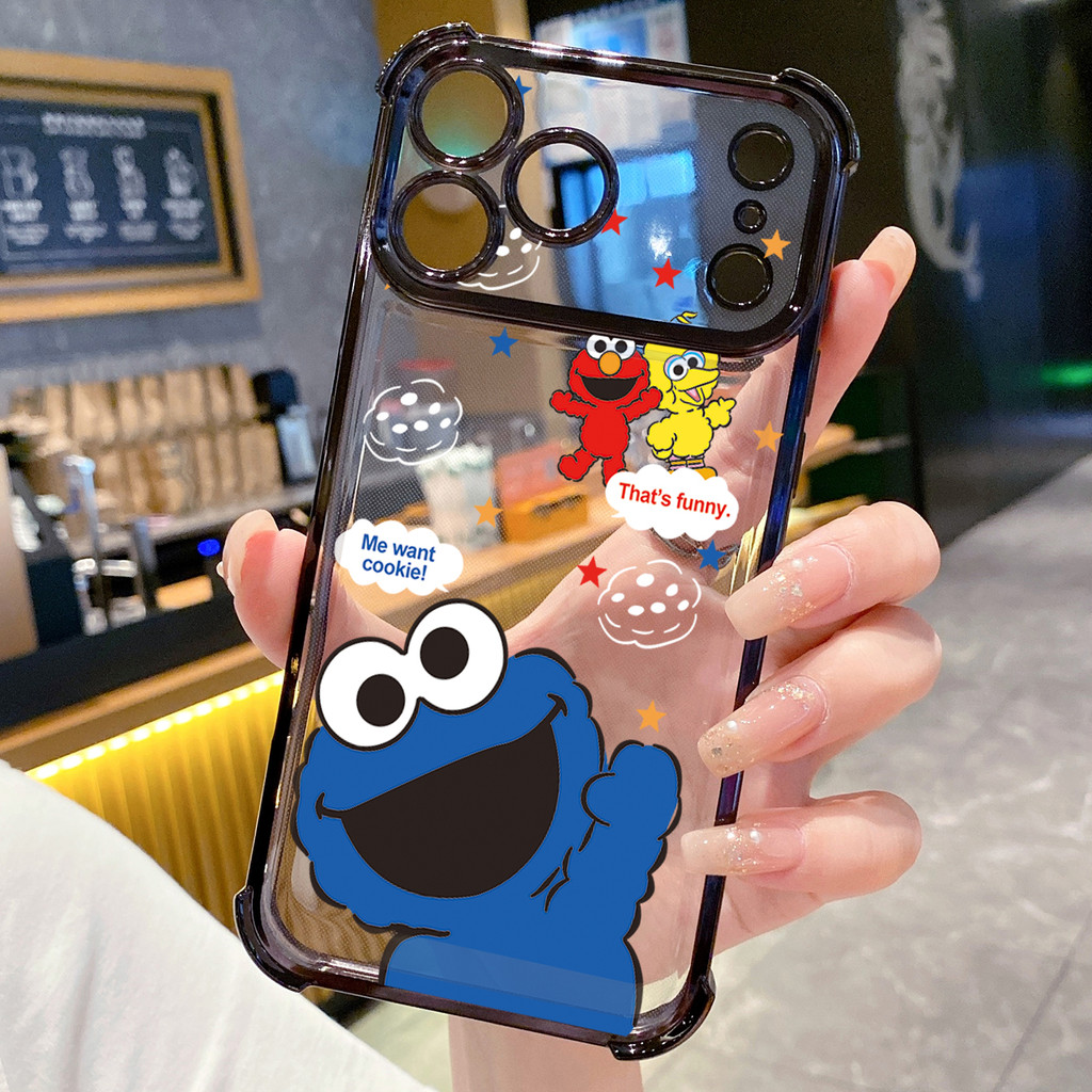 Tương thích với iPhone 17 16 15 Pro Max 14 Plus 13 12 11 XR XS Cookie Monster Elmo Vỏ mạ trong suốt Vỏ chống rơi