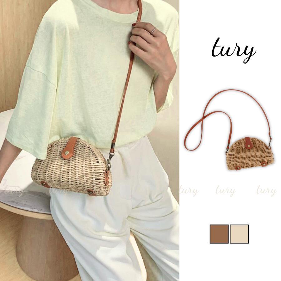 Túi Cói Nữ - Tury - Túi Cói Form Bán Nguyệt  Đeo Chéo Phối Dây Da - TC013