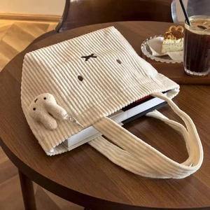 Túi xách vải nhung thêu Miffy dễ thương VN, khả năng cao, đa năng, sức chứa lớn, tiện lợi cho học sinh và nhân viên văn phòng, sử dụng vật liệu nhựa trong suốt.