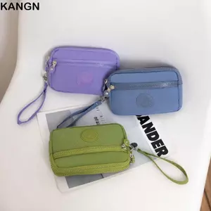 Ví dài KANGN, Túi xách nữ có dây kéo chống nước, Túi đựng điện thoại hai lớp màu trơn dung tích lớn