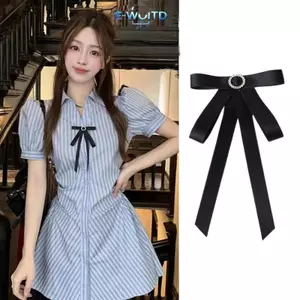 E-WOITD Hàn Quốc Nữ Thắt Nơ Thổ Cẩm Áo Sơ Mi Đa Năng Cổ Chân Tiệc Cưới Netie Phụ Kiện Trang Sức Nơ Trâm Cài E-WOITD