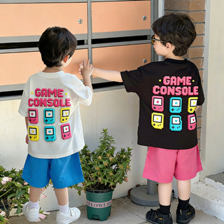 (Từ 2-12 tuổi) Áo thun trẻ em, 100% cotton nguyên chất, họa tiết máy chơi game, kiểu Hàn Quốc tay ngắn rộng rãi