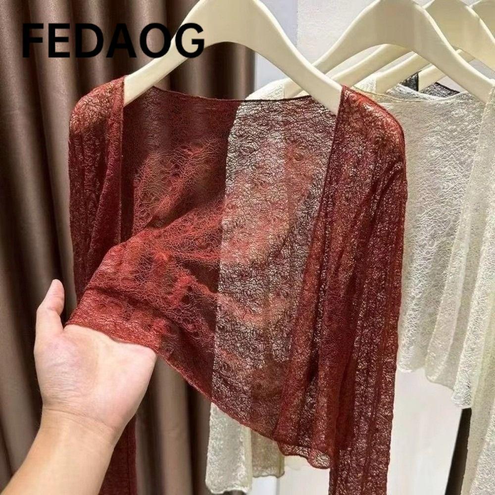 Áo ngắn FEDAOG, Áo len ren mỏng giảm béo, Áo khoác ngoài chống nắng dài tay thông thường mùa hè