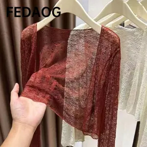 Áo ngắn FEDAOG, Áo len ren mỏng giảm béo, Áo khoác ngoài chống nắng dài tay thông thường mùa hè