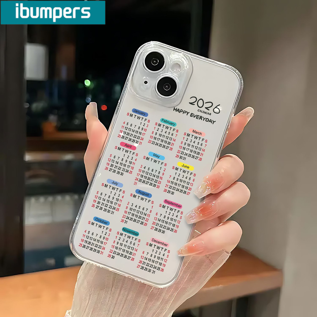 Ibumpers Ốp Điện Thoại 2026 Lịch Đơn Giản Thanh Lịch Thẩm Mỹ Trong Suốt Mềm Mại Cao Cấp Chống Sốc Cho iPhone 11 12 13 14 15 16 17 Pro Max IP 7 8 Plus Iphon X XS XR Xs max
