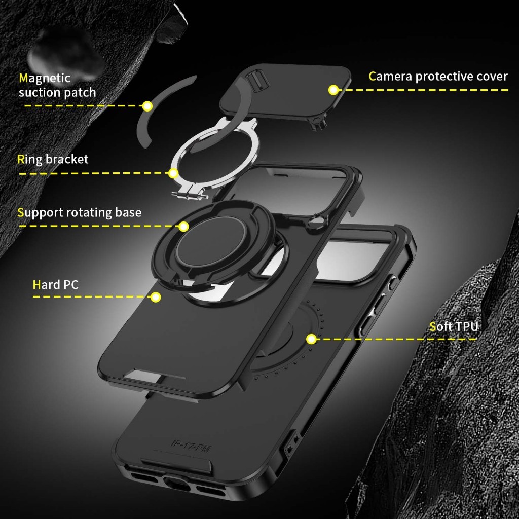 Chống sốc 360°Ốp Nhẫn Xoay Được Cho iPhone 16 Pro Max 15 Pro Max 14 13 12 11 Pro 15 Plus 17 Pro Max Có Chân Đế Len Bảo Vệ Camera Vỏ Cứng