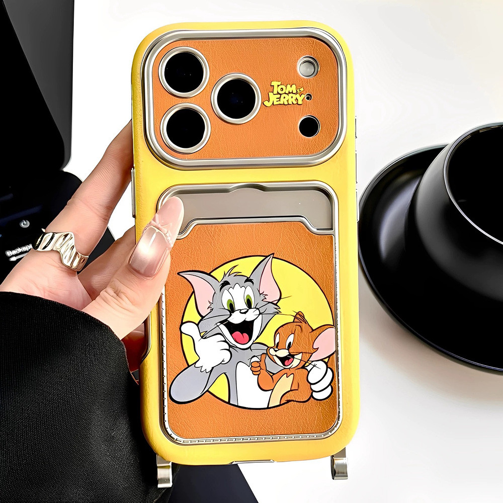 Túi đựng thẻ hình chuột mèo hoạt hình Mạ da Vỏ điện thoại cho iPhone 17 Pro Max 16 15 14 13 Vỏ bảo vệ chống sốc
