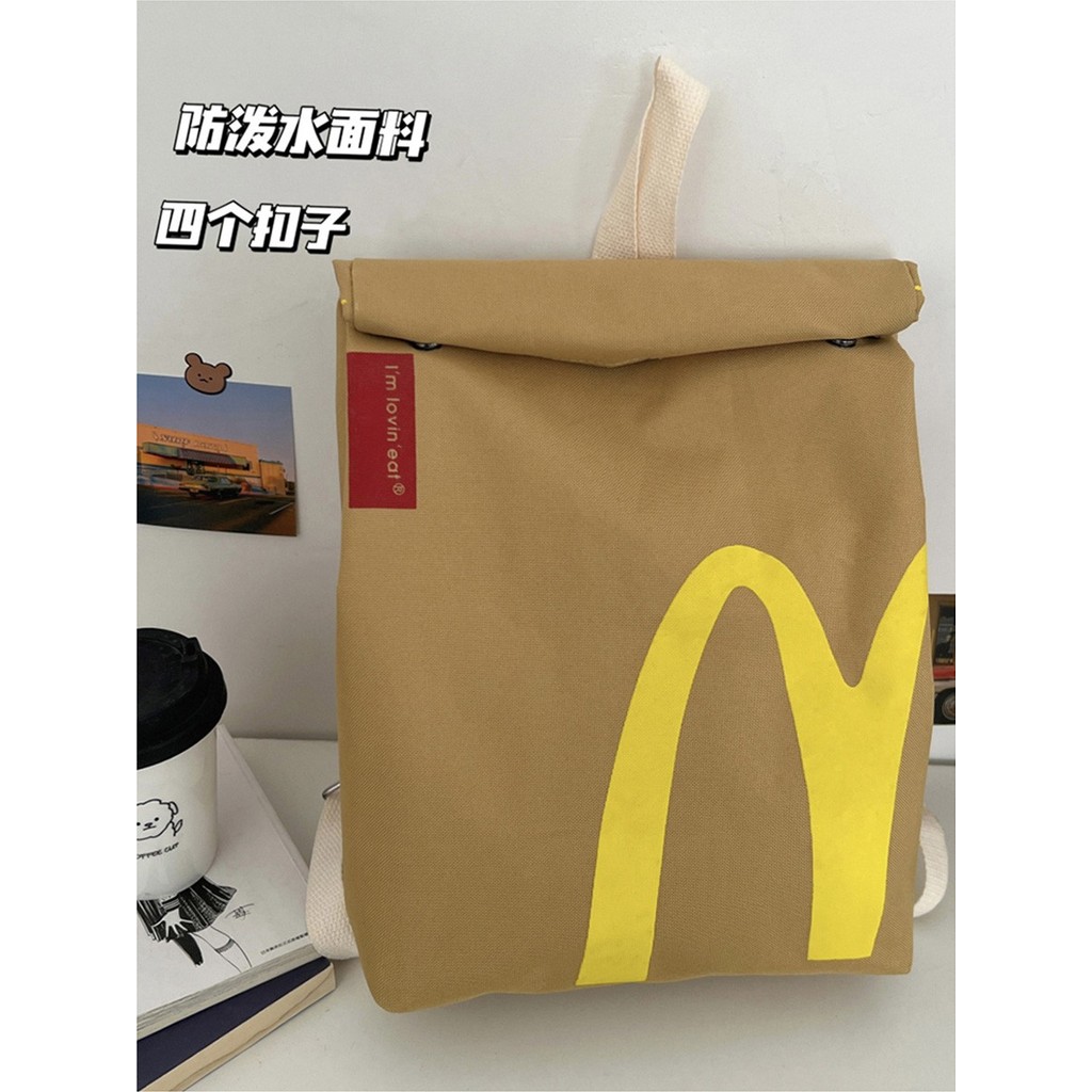Ba lô dung tích lớn kiểu Influencer, túi giấy McDonald's, phù hợp lớp học