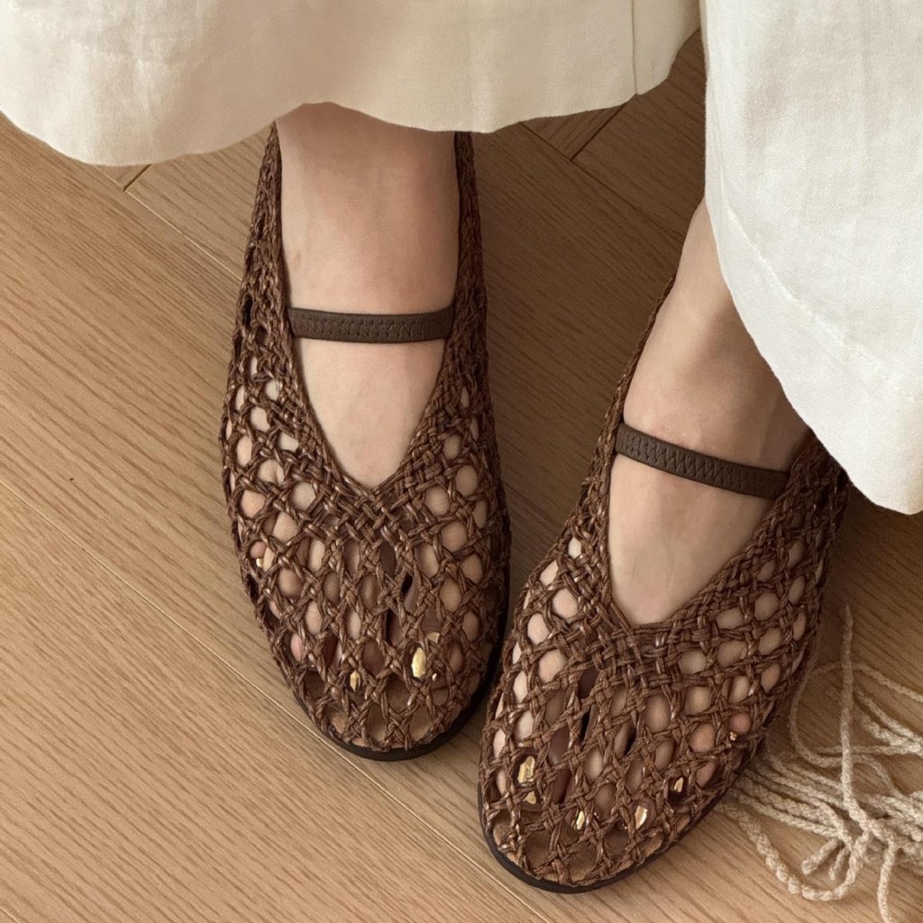 3 Màu Size Lớn 35-40 Tất Cả Trận Đấu Rỗng Tay Dệt Sandal Nữ Dây Đeo Phẳng Ngón Chân Tròn Bằng Da Thật Nông Miệng Mary Jane Giày R2AO