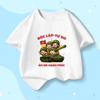 Áo thun bé trai in hình xe buýt, cờ Việt Nam, đội hình quân đội, chất vải mềm mại thoáng mát