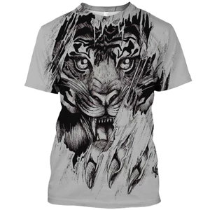 2026 Động Vật Mới Họa Tiết Hổ Sói In Hình Unisex Cổ Tròn Tay Ngắn Thời Trang