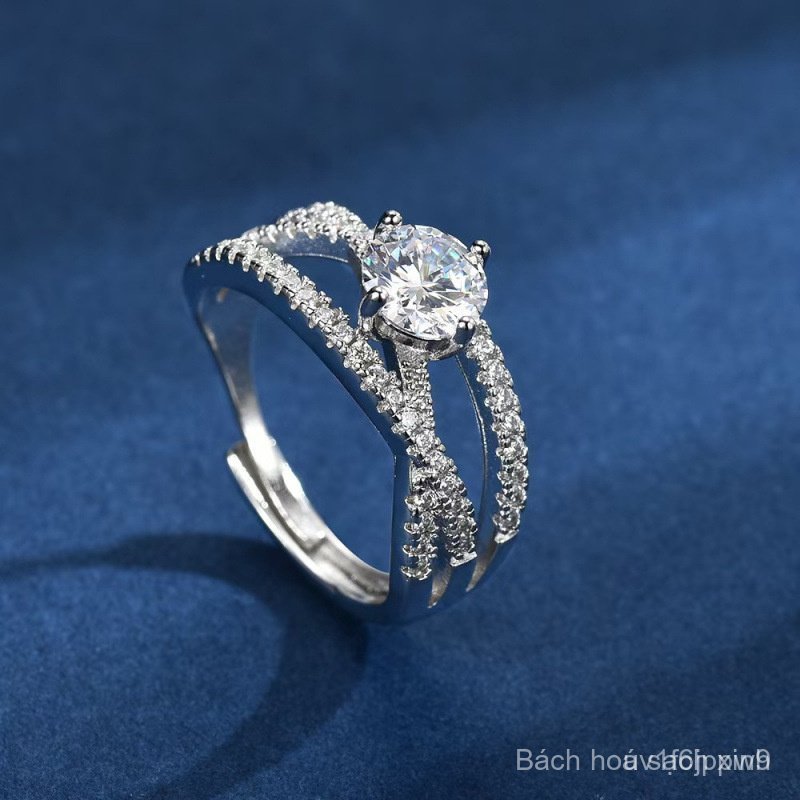 Nhẫn đính hôn hợp kim titan có thể điều chỉnh, nhẫn đính hôn dành cho nữ, đá moissanite...