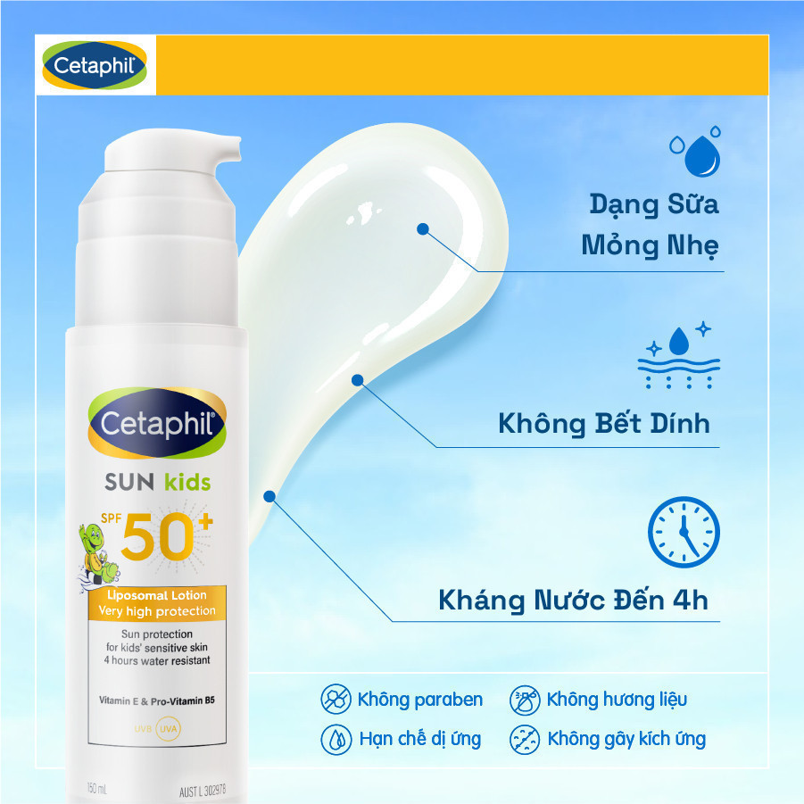 Sữa chống nắng dịu lành cho làn da nhạy cảm của bé từ 6 tháng tuổi CETAPHIL BABY SUN KIDS 150ML