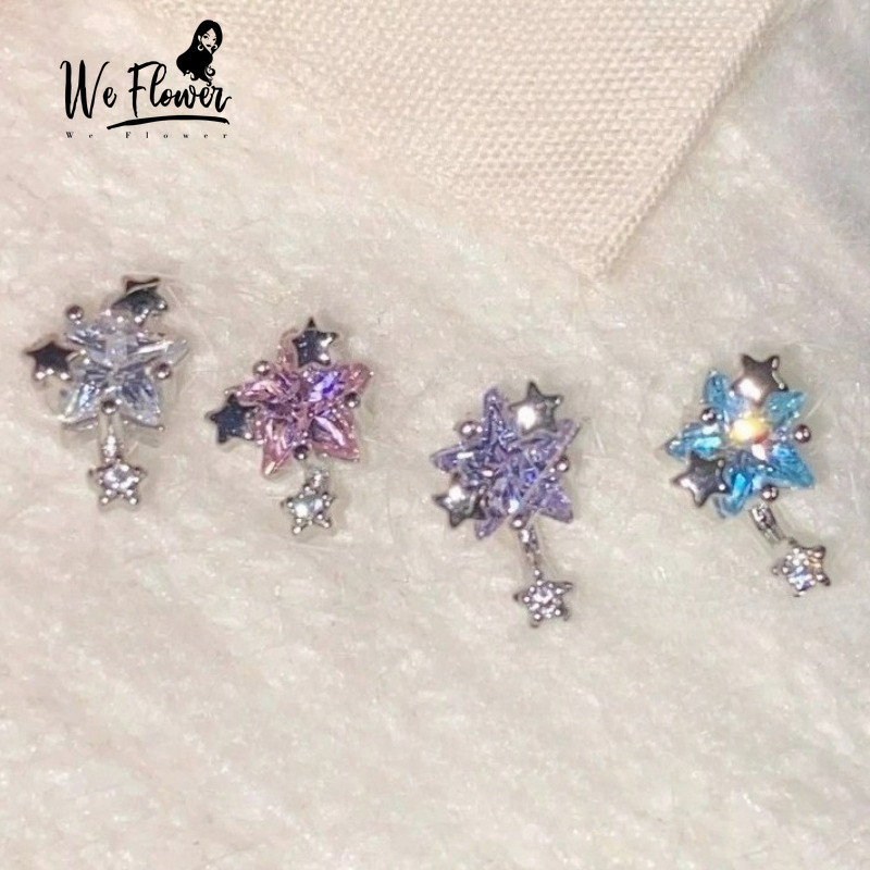 WeFlower 1 Ngọt Ngào s925 Bạc Dễ Thương Cầu Vồng Pha Lê Ngôi Sao Vít Bông Tai Nữ Hàng Ngày Đeo Khuyên Tai Trang Sức