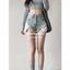 SIBYTE Xanh Jeans Short Rách Ôm Body Siêu Ngắn High Street Mỹ Sexy Nữ Thiết Kế Lạ #1796