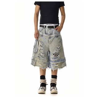Quần short denim nam GKSSS Thương hiệu hợp thời trang Mỹ đục lỗ nặng chất lượng cao trung tính