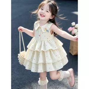 Mùa hè Phong cách mới cho bé gái Cổ búp bê dễ thương Không tay Chấm bi Đầm công chúa mỏng mùa hè