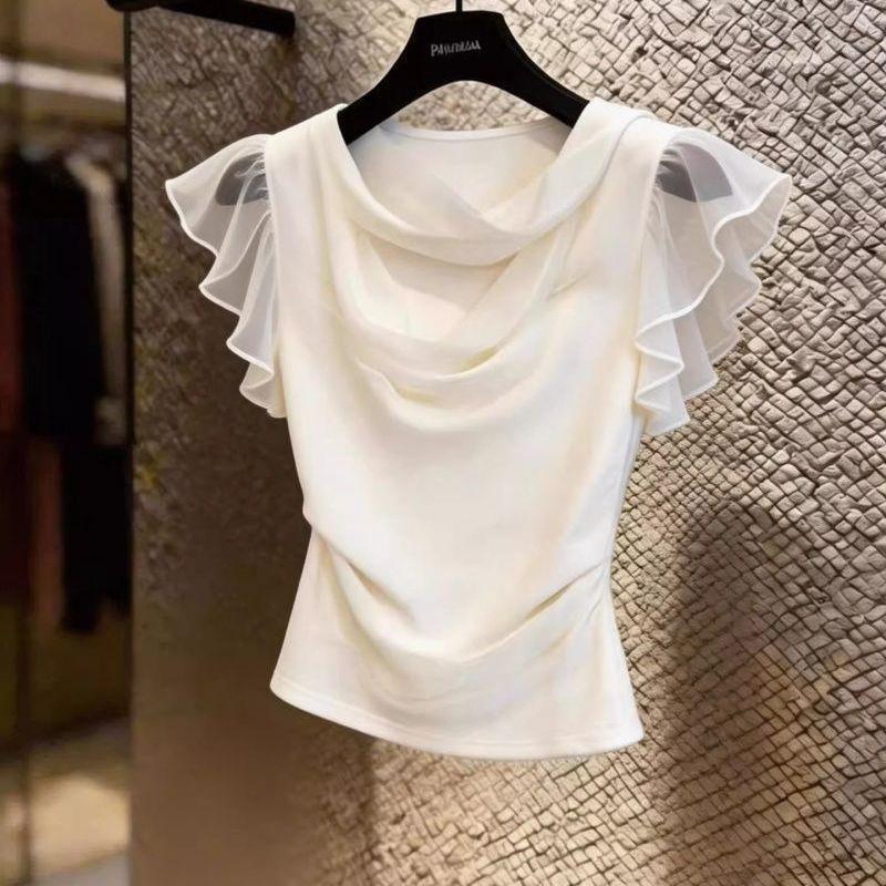 [Hàng mới về] Áo thun ngắn tay tay cổ tròn màu trơn phong cách sang trọng kiểu Pháp nhẹ nhàng dành cho nữ mùa hè 2026 Áo mới