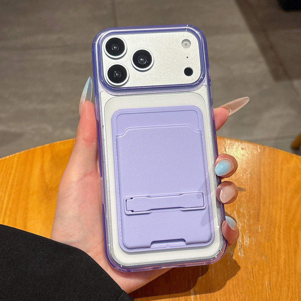 Túi đựng thẻ 2 trong 1 Giá đỡ vô hình Vỏ điện thoại Acrylic cho iPhone 17 Pro Max 16 Plus 15 14 13 Vỏ bảo vệ chống sốc
