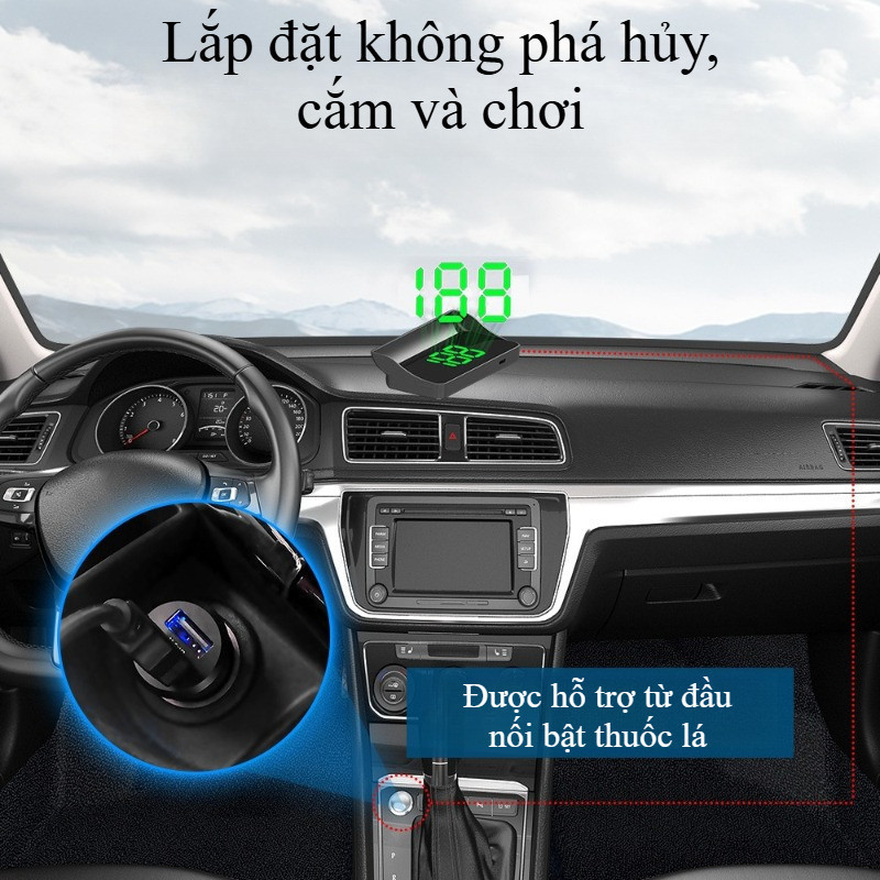 Màn Hình HUD Ô Tô - Định Vị GPS/Bắc Đẩu, Chiếu Thông Tin Lên Kính, Dùng Cho Mọi Xe, Cắm Cổng USB, Dùng Cho Mọi Xe
