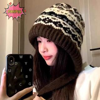 [PNPIA] 1 Mũ Bảo Vệ Tai Thu Đông Phong Cách Đường Phố Mũ Dệt Kim Nữ Retro Kép Túi Len Ấm VN