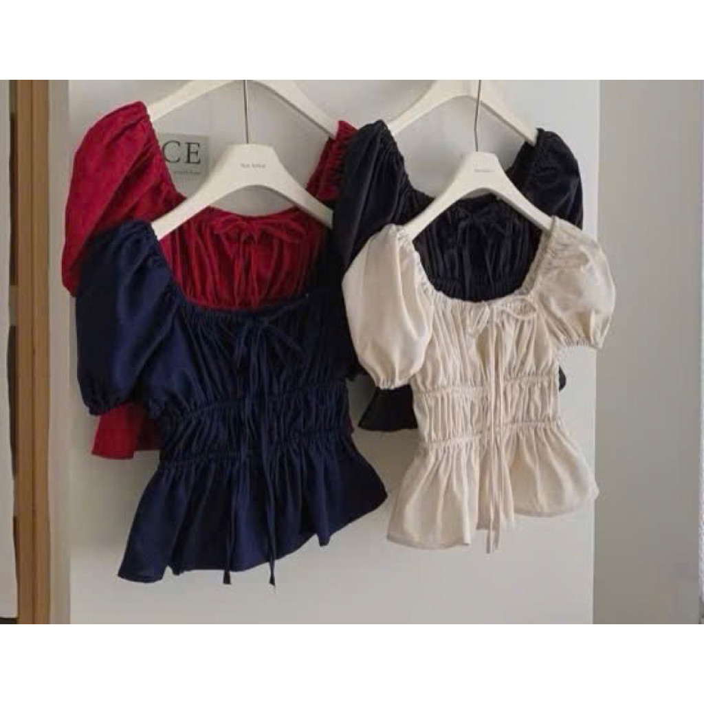 Áo babydoll linen kiểu xinh tay phồng tiểu thư công chúa bo thân nơ coquette ngực xinh xắn Kenco.clothing Sài Gòn M329