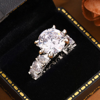 Nhẫn sáu móng tay zircon mạ bạch kim, phong cách thời trang dành cho nữ