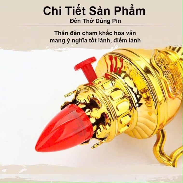 Đèn Thờ Vĩnh Cửu Sử Dụng Pin, Đèn Để Lên Bàn Thờ Trang Nghiêm Tôn Kính, Bóng Led Tiết Kiệm Pin, Dáng Đèn Dầu Thời Xưa