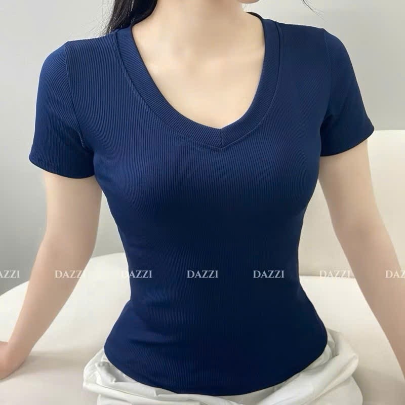 ÁO Thun Cộc cổ tim tay ngắn ôm body cotton tăm phong cách Hàn Quốc tôn dáng nữ M998 Kenco clothing