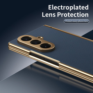 Ốp da bảo vệ bản lề ống kính mạ điện cho Samsung Galaxy Z Fold 7/6/5/4/3, chống sốc, kèm kính cường lực