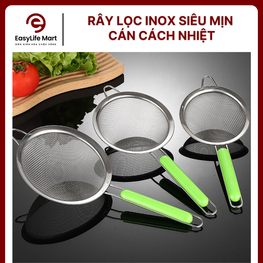 Rây Lọc Inox Cao Cấp Tay Cầm Cách Nhiệt, Lọc Thực Phẩm Nhanh và Tiện Lợi
