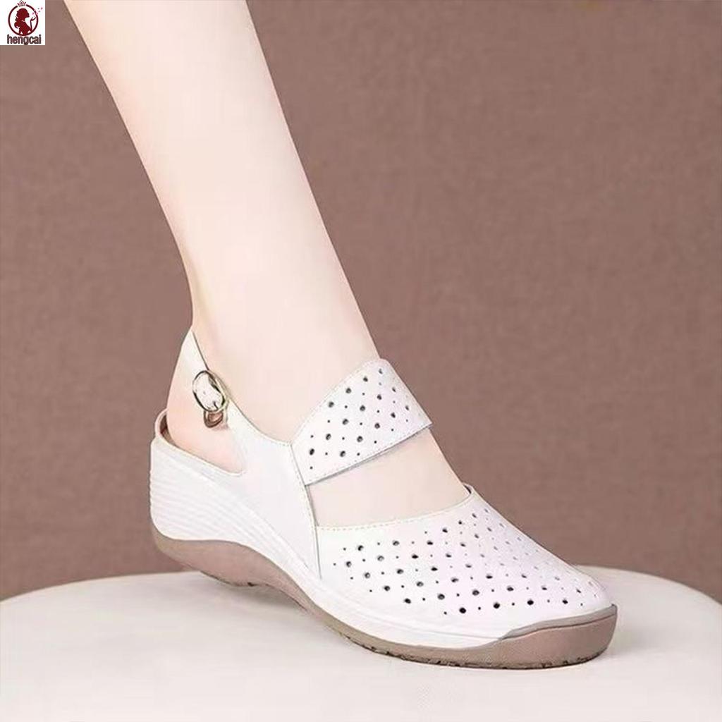 Phụ Nữ Mùa Hè Ngoài Trời Dép Đầu Tròn Nêm Thoải Mái Chống Trơn Trượt Sandal Cho Câu Lạc Bộ Công Sở Dự Tiệc Cưới Mặc