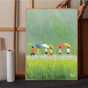 Tranh Canvas trang trí nhà cửa quyến rũ như trẻ con vào những ngày mưa, phong cảnh tươi mát, đẹp, vùng nông thôn xanh, thích hợp cho phòng ngủ và phòng khách